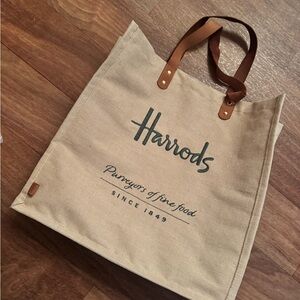 Harrods Beige Canvas Tote with Brown Handles